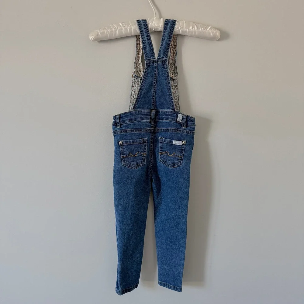 7 For All‎ Mankind Girls Denim Overalls Medium Wash Floral Trim Distressed 4T